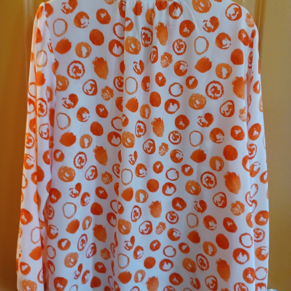 Belle by Kim Gravel, L, white with orange dot blouse